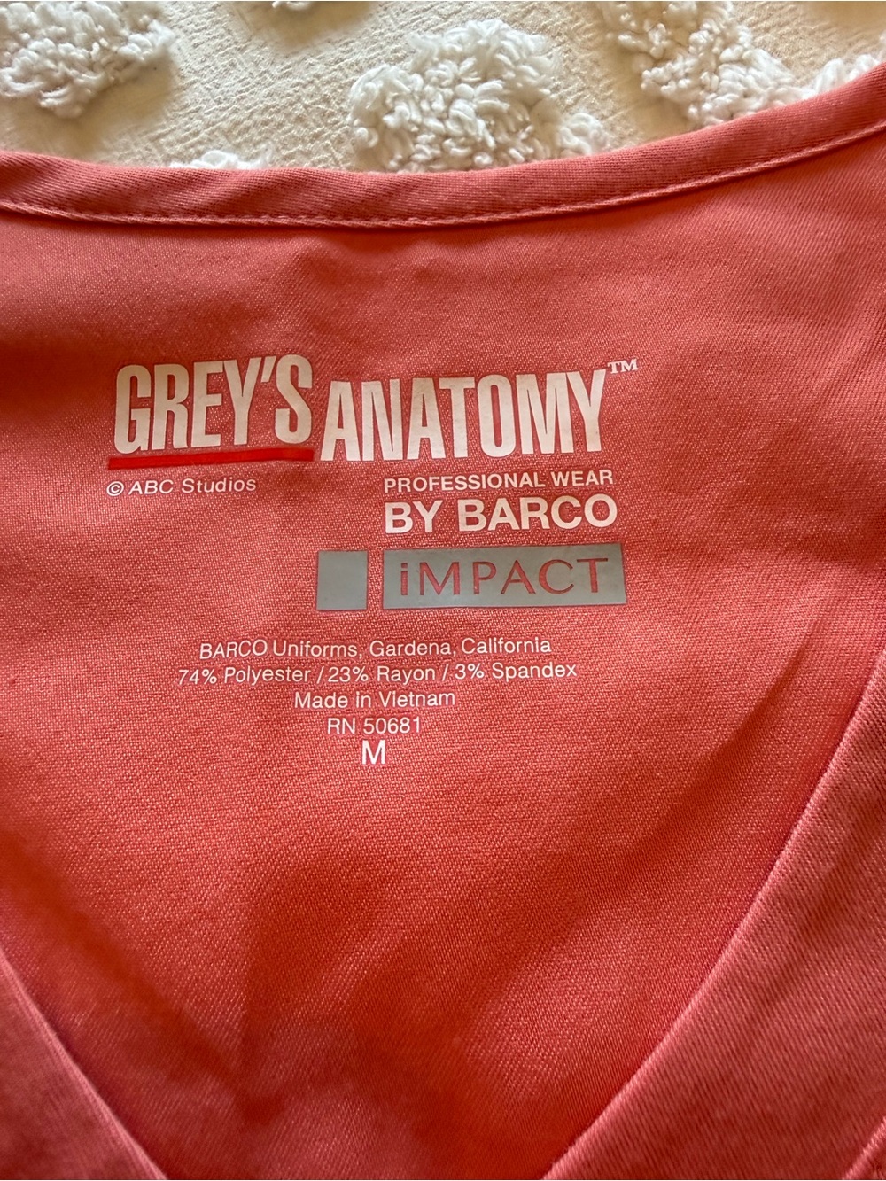 Grey's Anatomy Coral Pink V-Neck Scrub Top - Picture 2 of 3